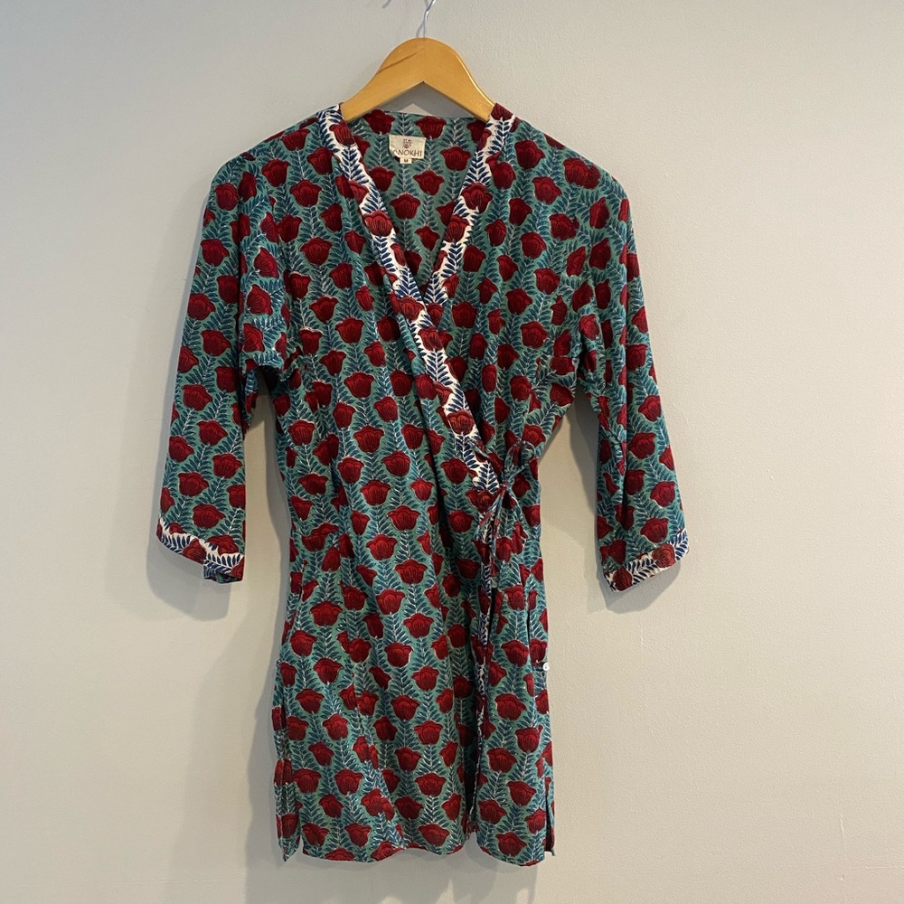 Anokhi block print floral top wrap kimono jacket